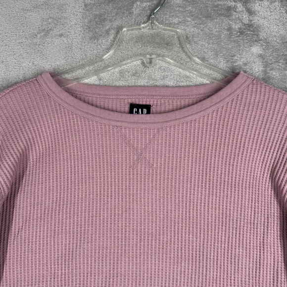 GAP Shirt Waffle Knit Long Sleeve Top Cropped Casual Everyday Wear Pink Small - Picture 3 of 5